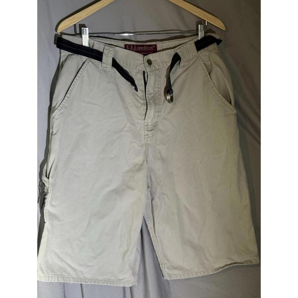 U.S. Expedition Cargo Shorts Beige Men's Casual Cotton Pockets Button Flat Front